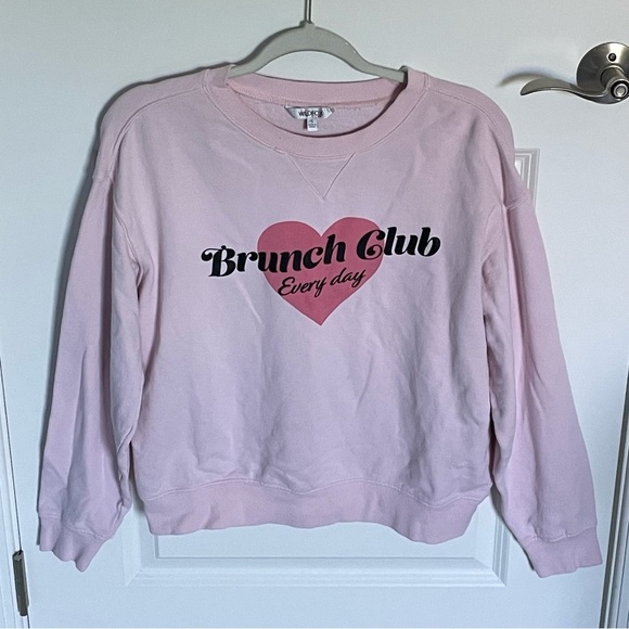 WildFox brunch club heart crewneck Sweatshirt pink 47303 - Picture 5 of 16